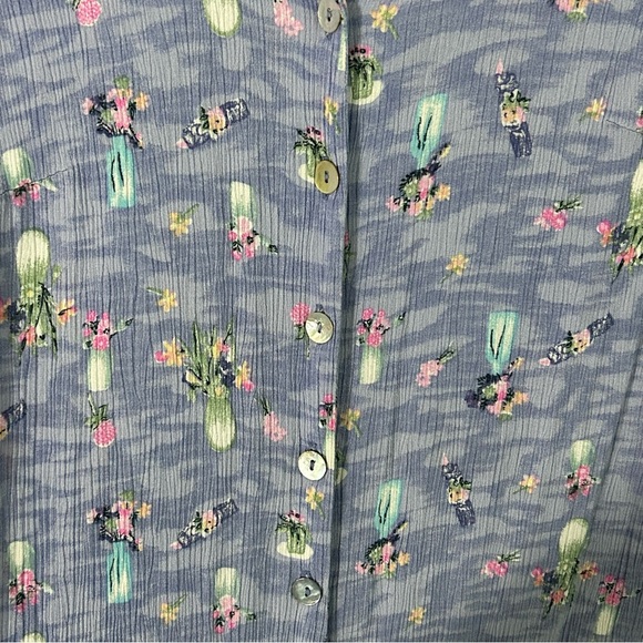 Vintage Caren Desiree Company CDC Button Front Maxi Dress Sz 10 Flower Vases 90s - Picture 4 of 8